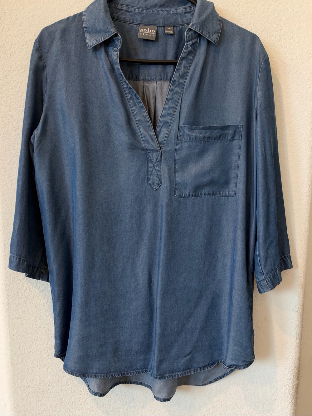 Soho Indigo Blue V-Neck Tunic with Chest Pocket